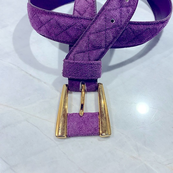 Purple quilted suede belt with gold hardware size 30” - Picture 7 of 8